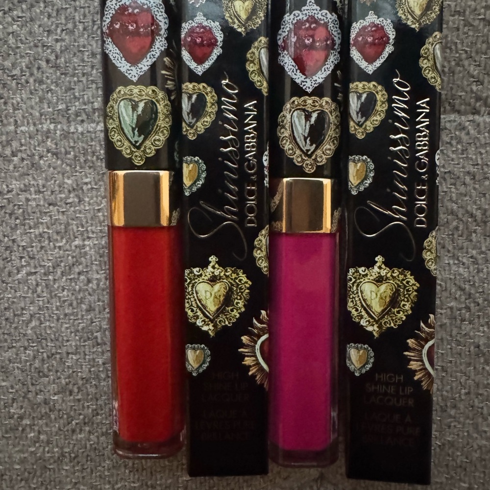 Dolce & Gabbana Shinessemo Lip Lacquer Duo - Bold Red and Vivid Pink. NEW